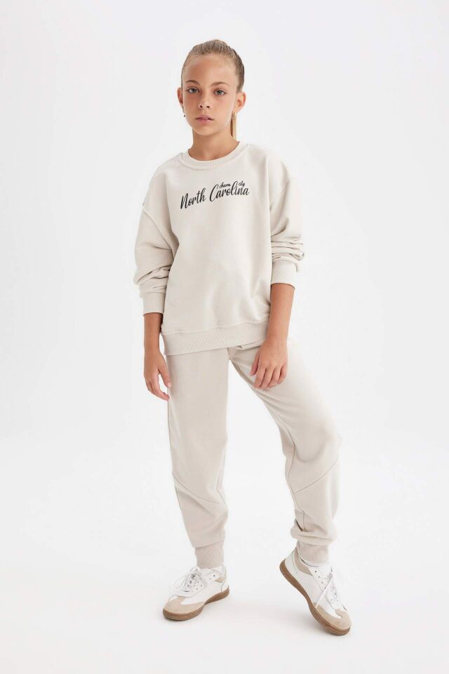 Kız Çocuk Bisiklet Yaka Baskılı Okul Sweatshirt