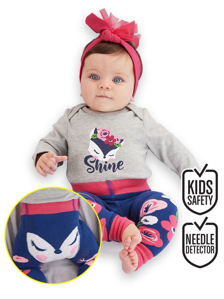 Tilki Kız Bebek Body Tayt-Pantolon Takım 18-24 M - Lacivert, Pembe, Gri