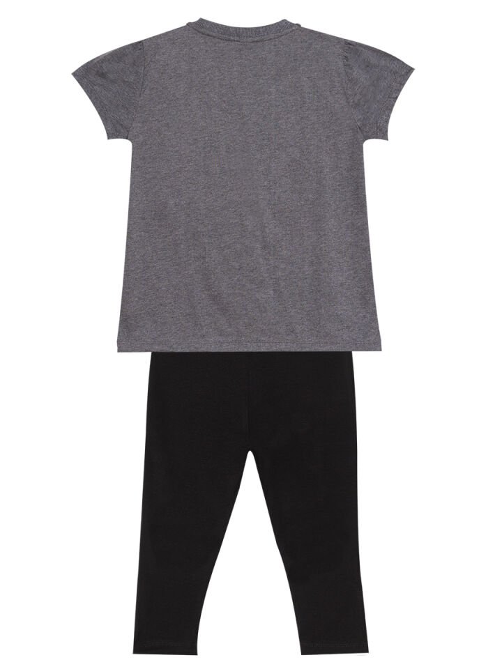 Kedi Dostlar Kız Çocuk T-Shirt Tayt Takım 2 Y - Antresit, Siyah