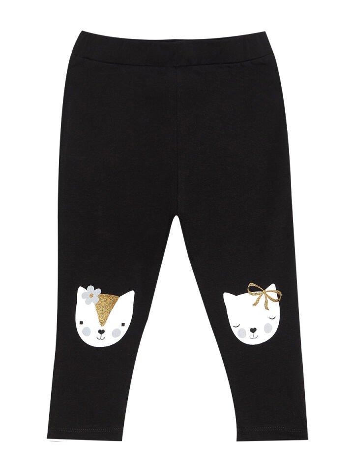 Kedi Dostlar Kız Çocuk T-Shirt Tayt Takım 2 Y - Antresit, Siyah