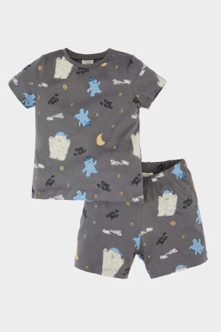 Erkek Bebek Pijama Takımı Desenli Kısa Kollu Penye Üst Beli Lastikli Şort