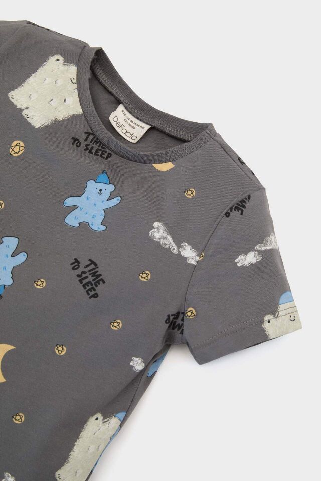 Erkek Bebek Pijama Takımı Desenli Kısa Kollu Penye Üst Beli Lastikli Şort
