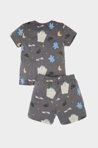 Erkek Bebek Pijama Takımı Desenli Kısa Kollu Penye Üst Beli Lastikli Şort