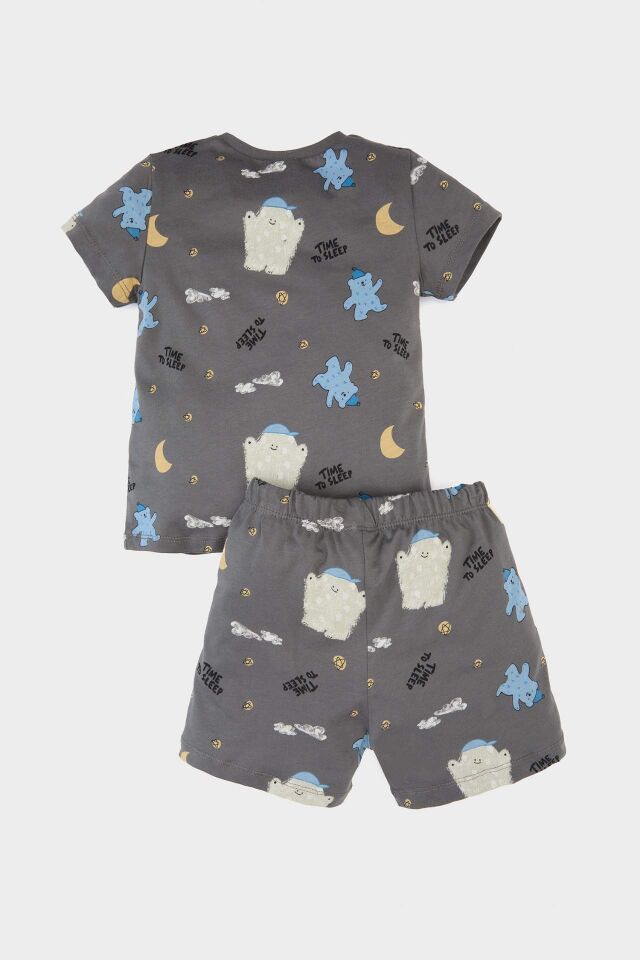 Erkek Bebek Pijama Takımı Desenli Kısa Kollu Penye Üst Beli Lastikli Şort