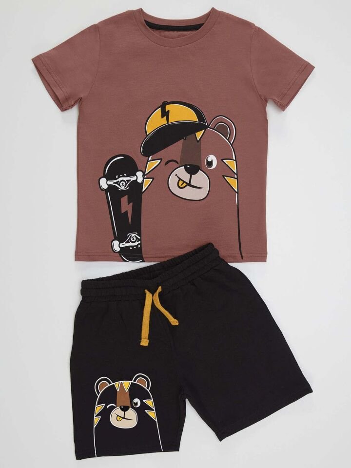 Kaykay Erkek Çocuk T-Shirt Siyah Şort Takım