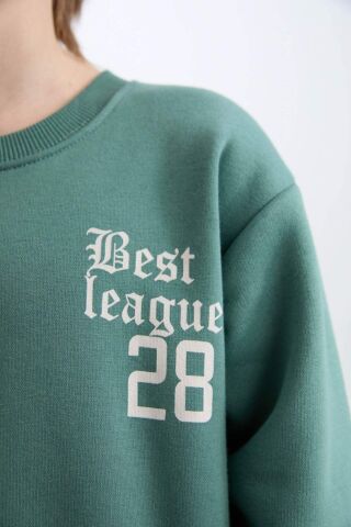 Erkek Çocuk Oversize Geniş Kalıp Bisiklet Yaka Sırt Baskılı Kalın Sweatshirt