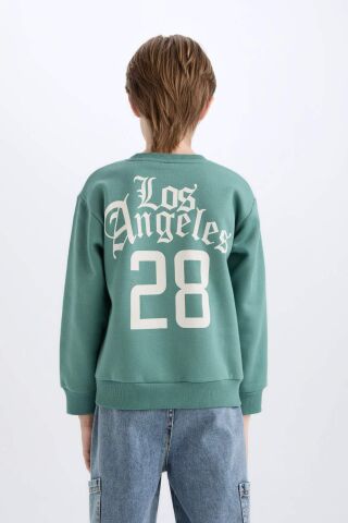 Erkek Çocuk Oversize Geniş Kalıp Bisiklet Yaka Sırt Baskılı Kalın Sweatshirt