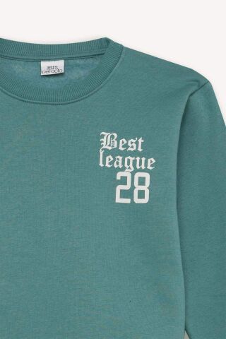 Erkek Çocuk Oversize Geniş Kalıp Bisiklet Yaka Sırt Baskılı Kalın Sweatshirt