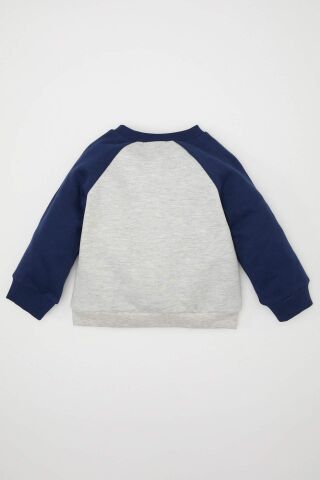 Erkek Bebek Bisiklet Yaka Baskılı İçi Yumuşak Tüylü İnce  Sweatshirt