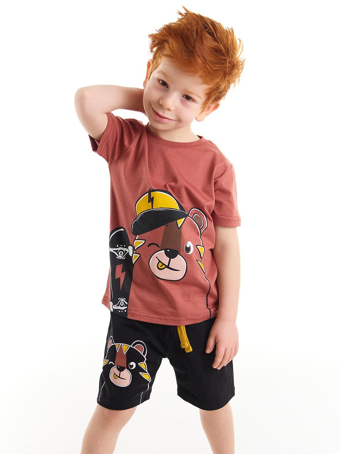 Kaykay Erkek Çocuk T-Shirt Siyah Şort Takım 2 Y - Siyah, Bordo