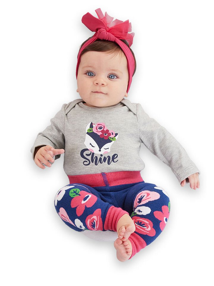 Tilki Kız Bebek Body Tayt-Pantolon Takım 6-12M - Lacivert, Pembe, Gri