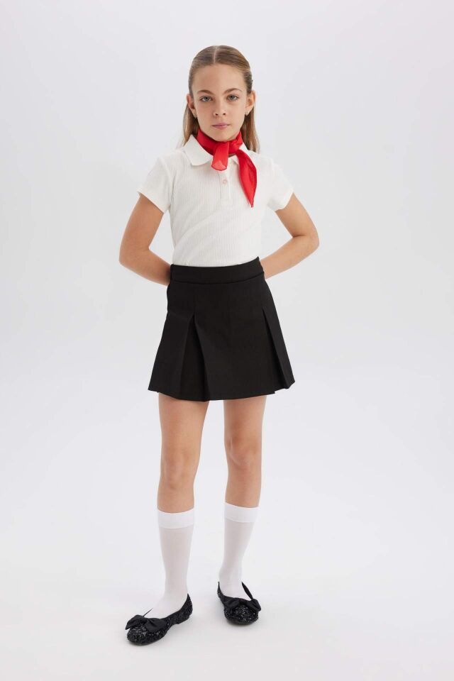 Kız Çocuk 23 Nisan Çocuk Bayramı Basic Düz Gabardin Şort Etek