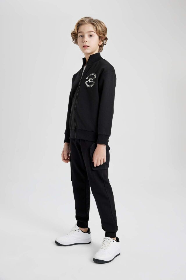Erkek Çocuk Dik Yaka Baskılı Fermuarlı Sweatshirt