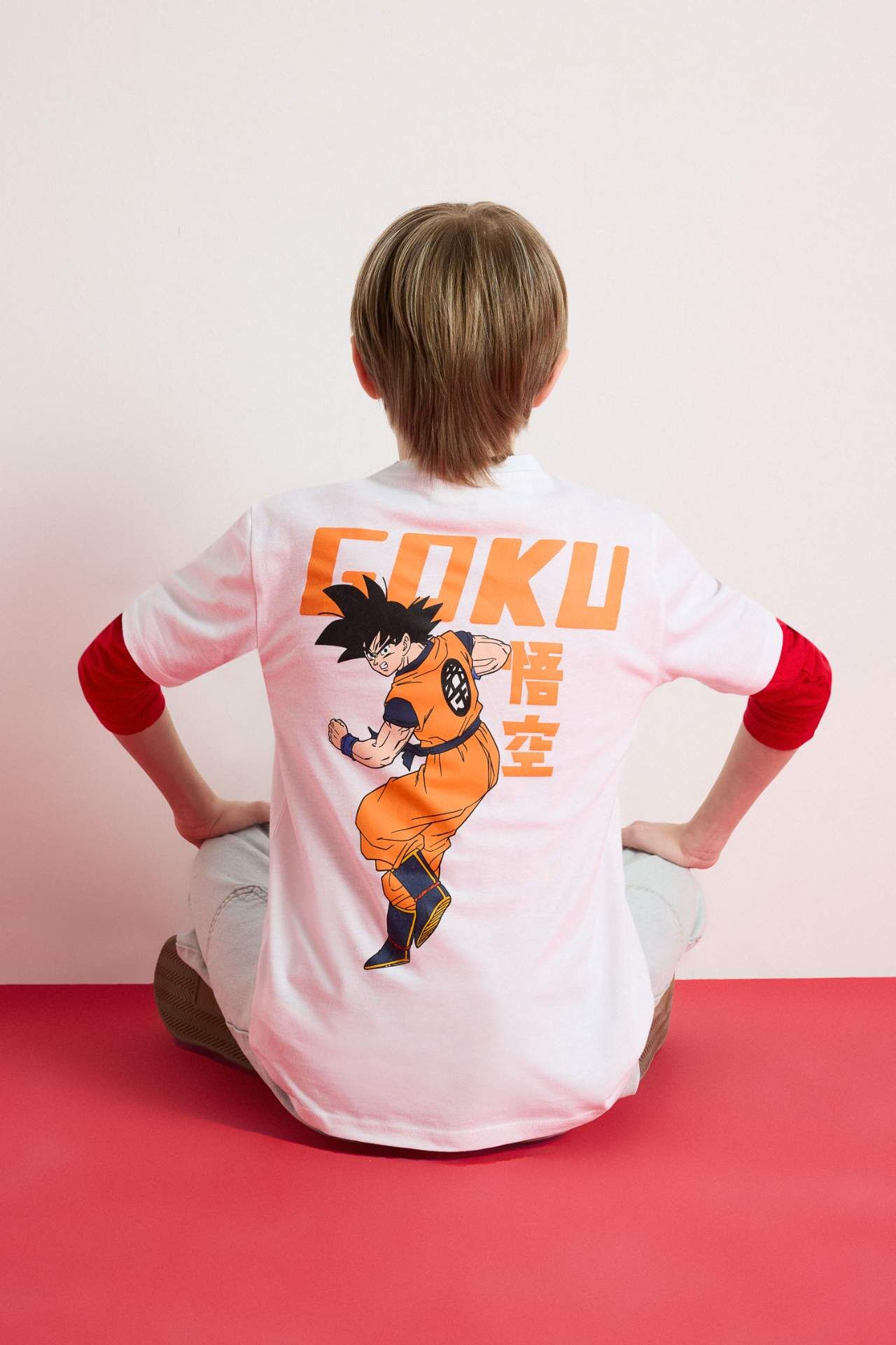 Erkek Çocuk Dragon Ball Bisiklet Yaka Sırt Baskılı Kısa Kollu Tişört