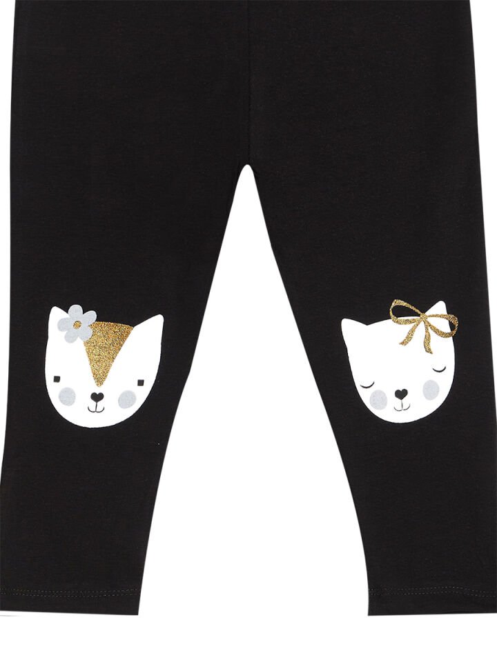Kedi Dostlar Kız Çocuk T-Shirt Tayt Takım 7 Y - Antresit, Siyah