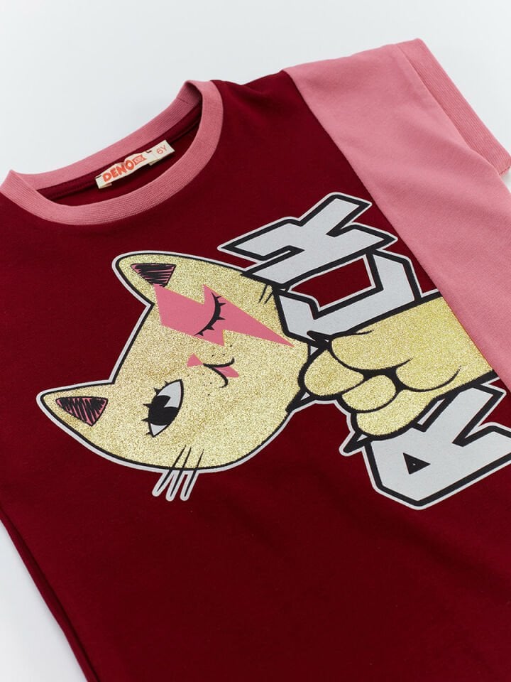 Rock Kedi Pamuklu Kız Çocuk Pembe Elbise 6 Y - Pembe, Bordo