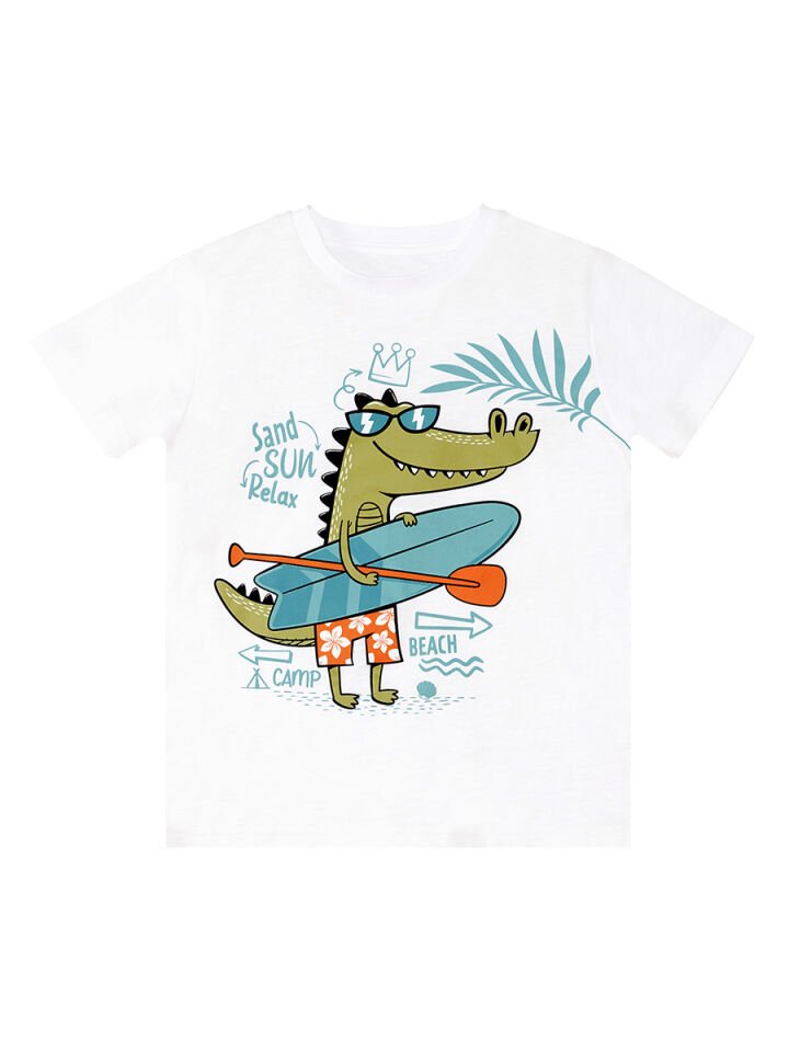 Timsah Erkek Çocuk T-shirt Gabardin Şort Takım 2 Y - Mavi, Beyaz