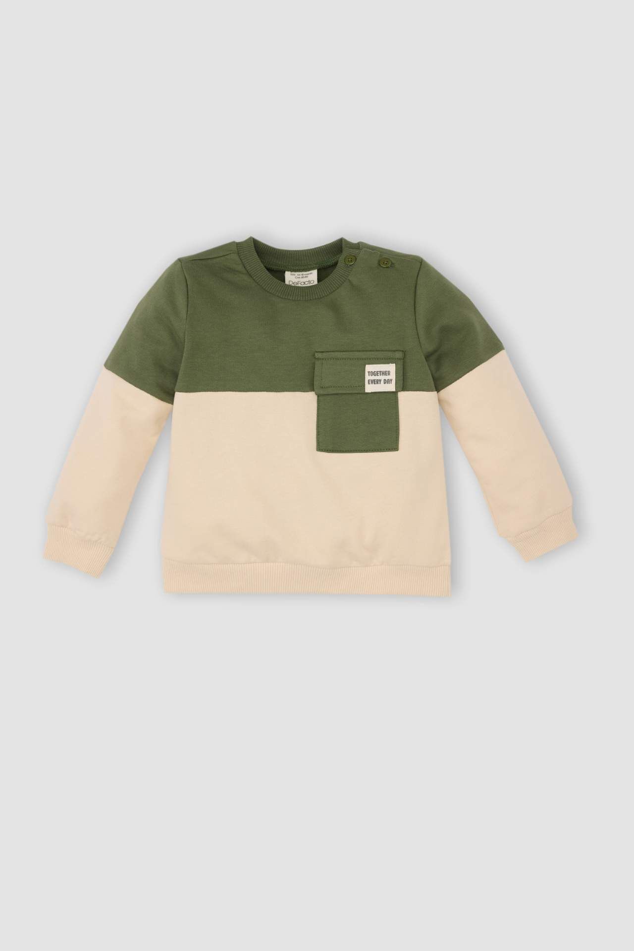 Erkek Bebek Bisiklet Yaka Renk Bloklu İçi Yumuşak Tüylü Sweatshirt