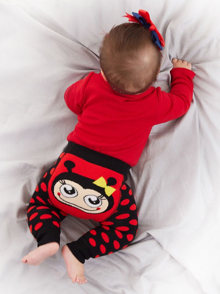Uğur Böceği Kız Bebek Body Tayt-Pantolon Takım 6-12M - Kırmızı, Siyah