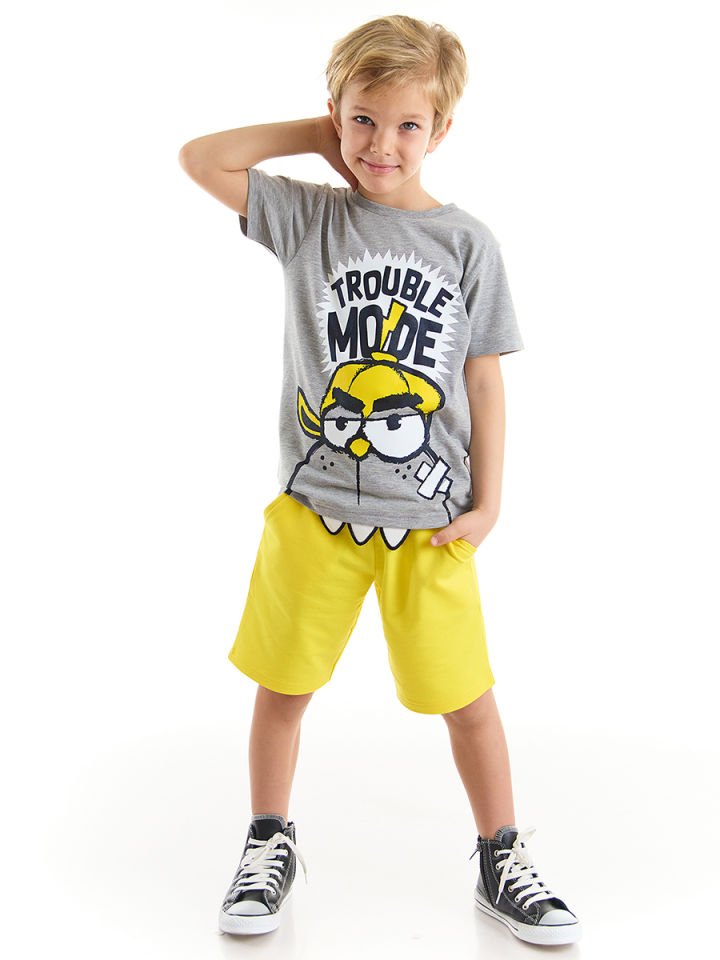 Trouble Erkek Çocuk T-shirt Şort Takım 2 Y - Gri, Sarı