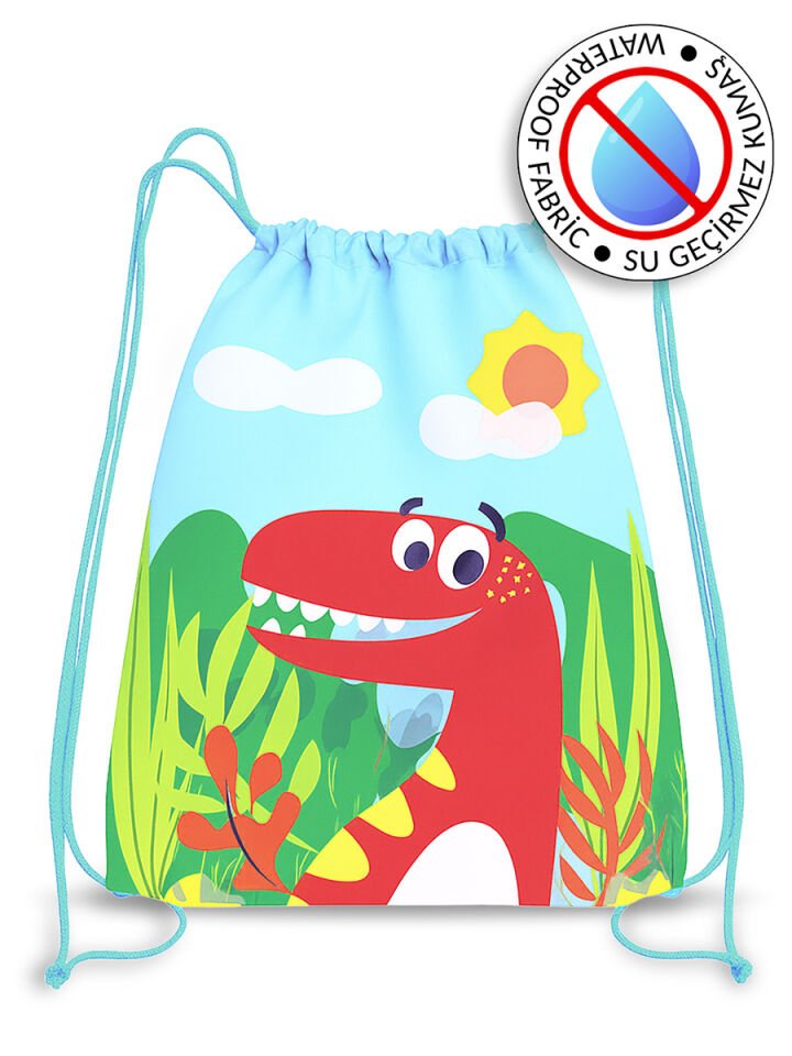 Dinozor Desenli İpli Sırt Çantası Standart - Mavi