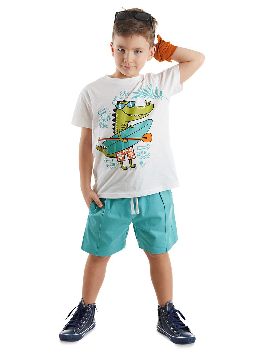 Timsah Erkek Çocuk T-shirt Gabardin Şort Takım 4 Y - Mavi, Beyaz