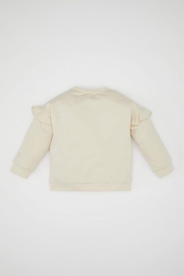 Kız Bebek Bisiklet Yaka Çiçek Baskılı İçi Yumuşak Tüylü Sweatshirt