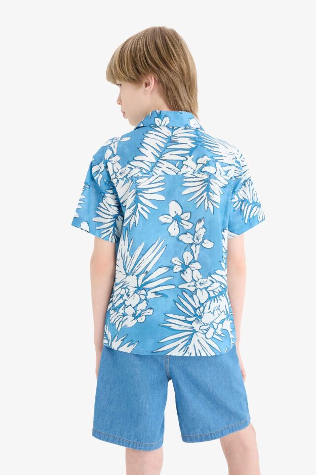 Erkek Çocuk Oversize Geniş Kalıp Polo Yaka Desenli Kısa Kollu Gömlek