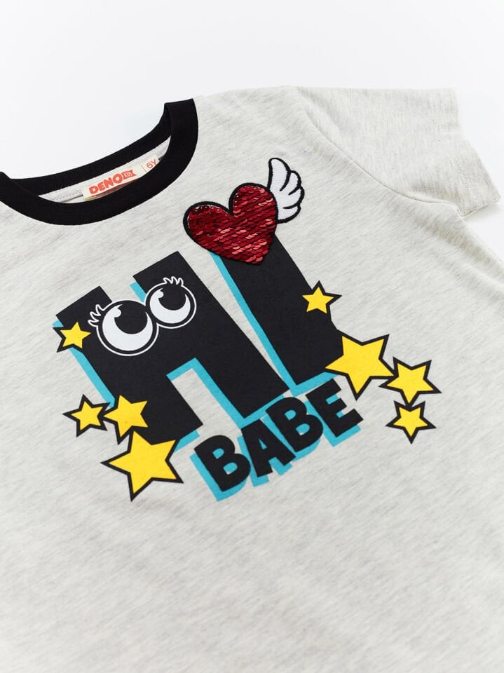 Hi Babe Kız Çocuk T-shirt Tayt Takım 6 Y - Gri, Kırmızı, Siyah