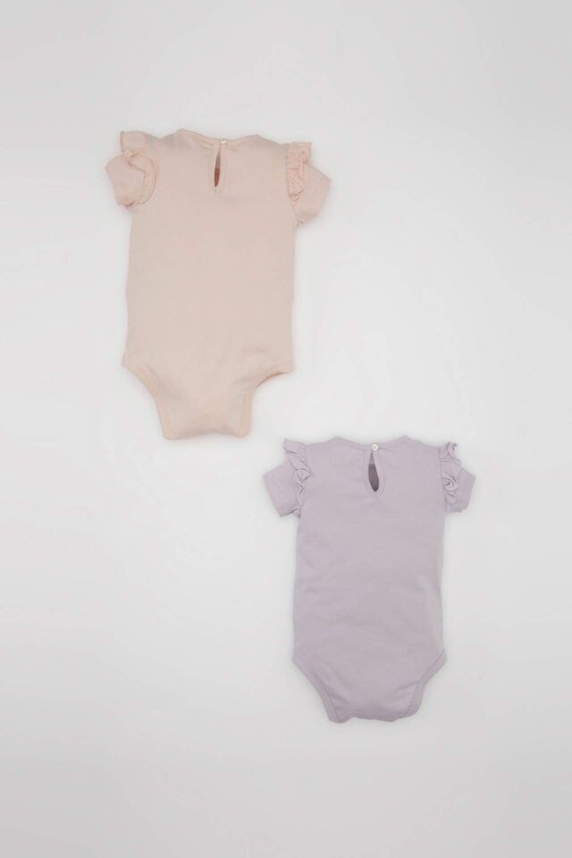 Kız Bebek Yenidoğan Bisiklet Yaka Dinazor Baskılı Penye 2'li Kısa Kollu Çıtçıtlı Body