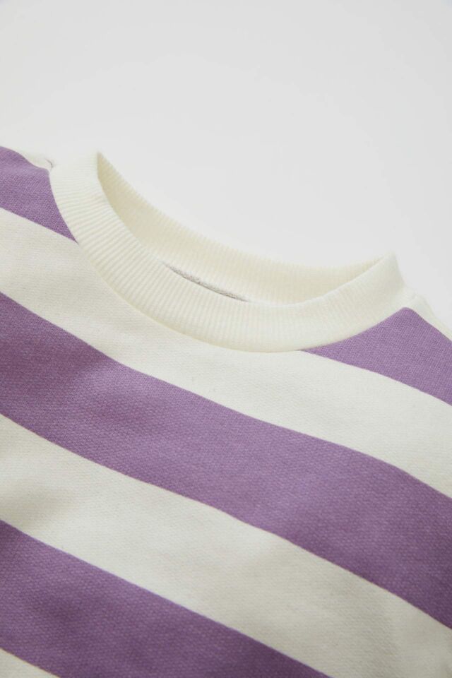 Kız Bebek 2'li Takım Çizgili Bisiklet Yaka Sweatshirt Beli Lastikli Tayt