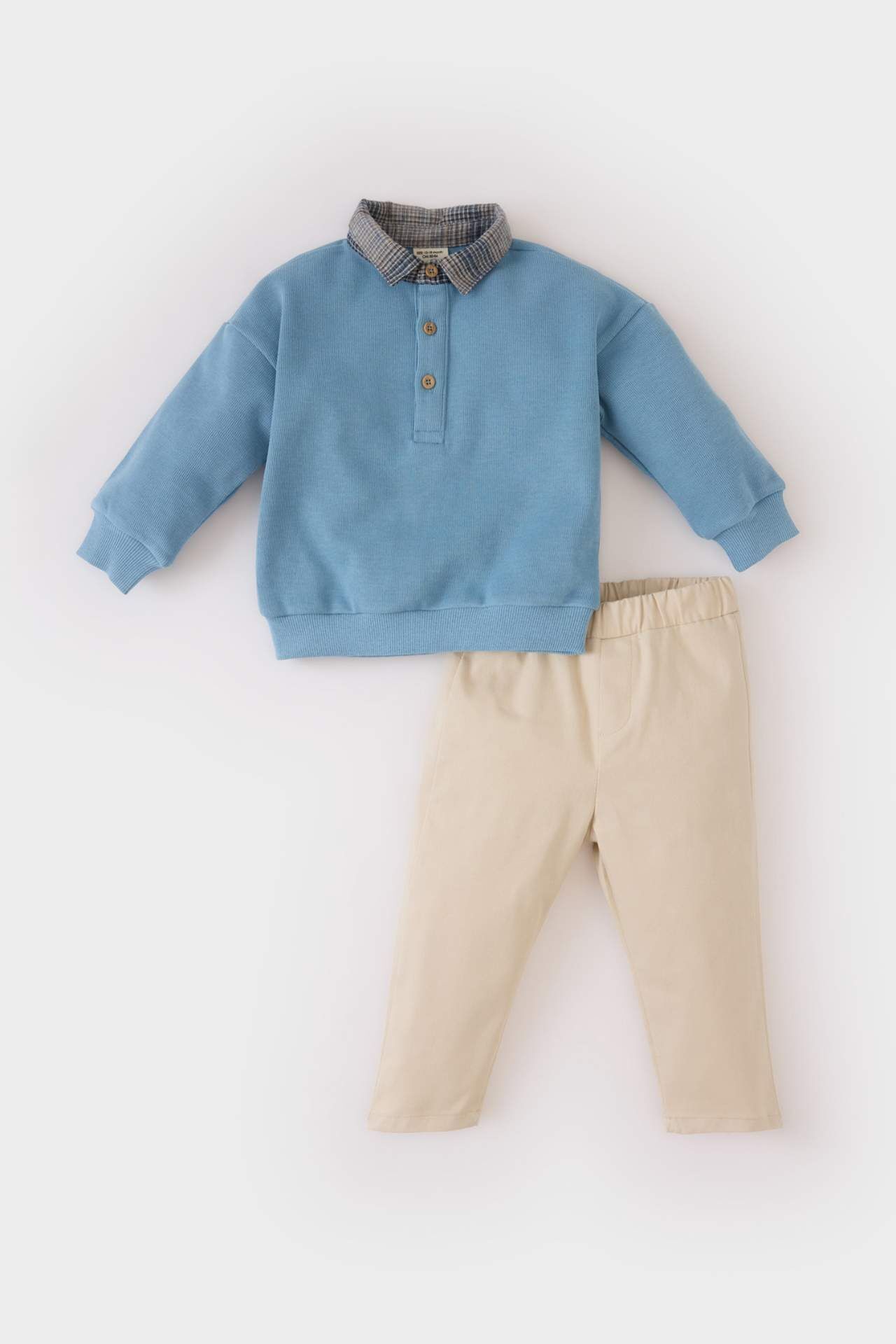 Erkek Bebek 2'li Takım Gömlek Yaka Sweatshirt Beli Lastikli Alt
