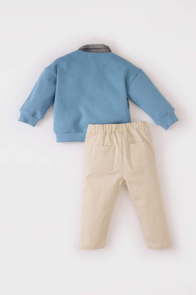 Erkek Bebek 2'li Takım Gömlek Yaka Sweatshirt Beli Lastikli Alt