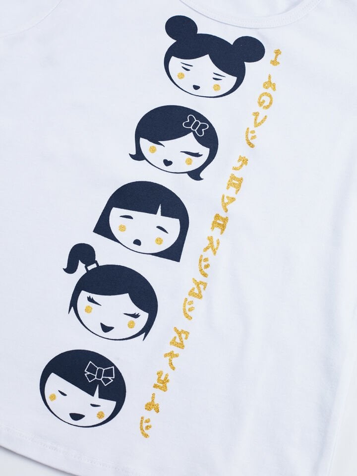 Japon Parçalı Kız Çocuk T-shirt Pantolon Takım 6 Y - Beyaz Gri