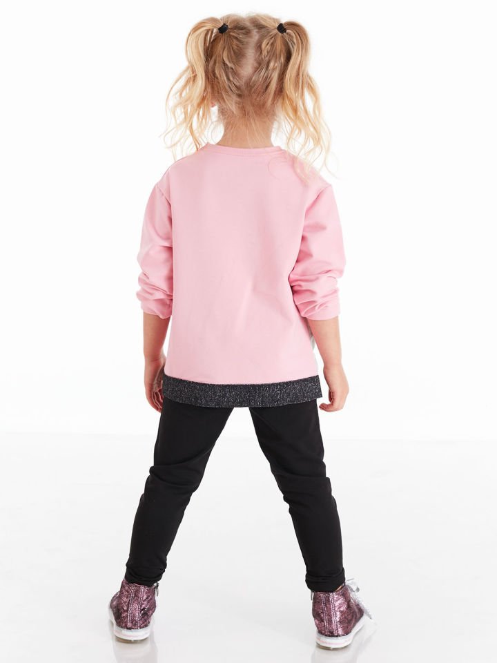 Simli Panda Kız Çocuk Sweatshirt Tayt Takım 4 Y - Pembe, Siyah