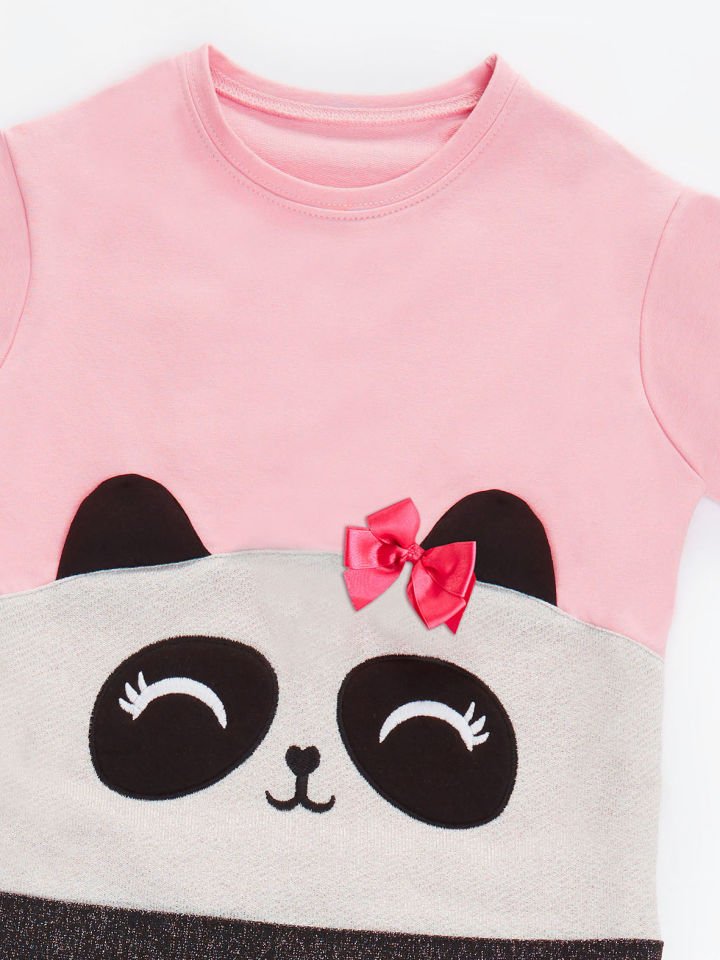 Simli Panda Kız Çocuk Sweatshirt Tayt Takım 4 Y - Pembe, Siyah