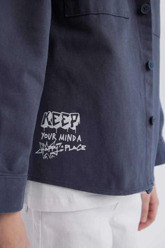 Erkek Çocuk Oversize Geniş Kalıp Kapüşonlu Gabardin Uzun Kollu Gömlek