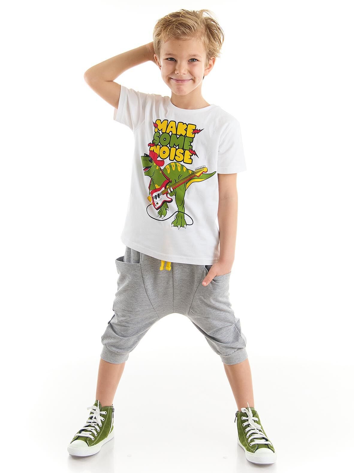 Noise Erkek Çocuk T-shirt Kapri Şort Takım 4 Y - Gri, Beyaz