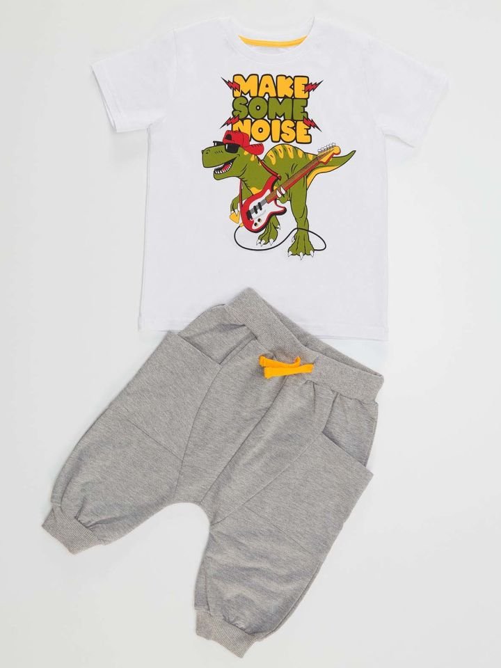 Noise Erkek Çocuk T-shirt Kapri Şort Takım 4 Y - Gri, Beyaz