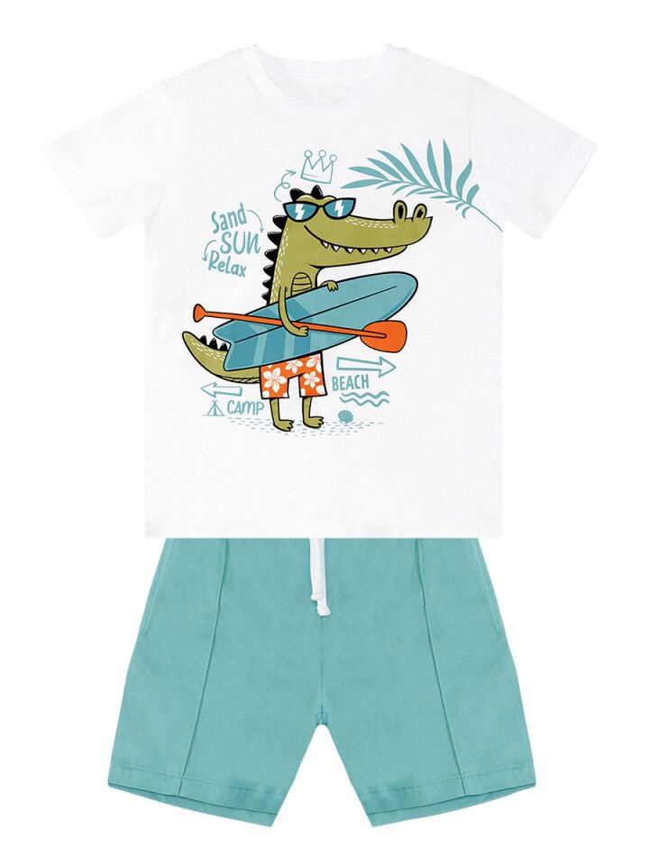 Timsah Erkek Çocuk T-shirt Gabardin Şort Takım 8 Y - Mavi, Beyaz