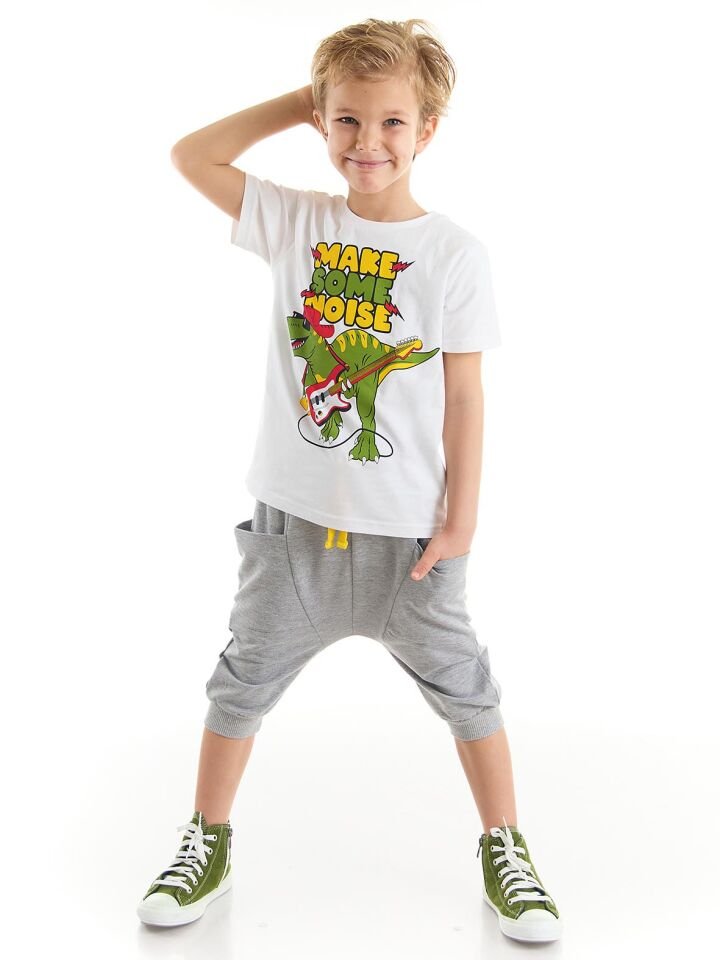 Noise Erkek Çocuk T-shirt Kapri Şort Takım 5 Y - Gri, Beyaz