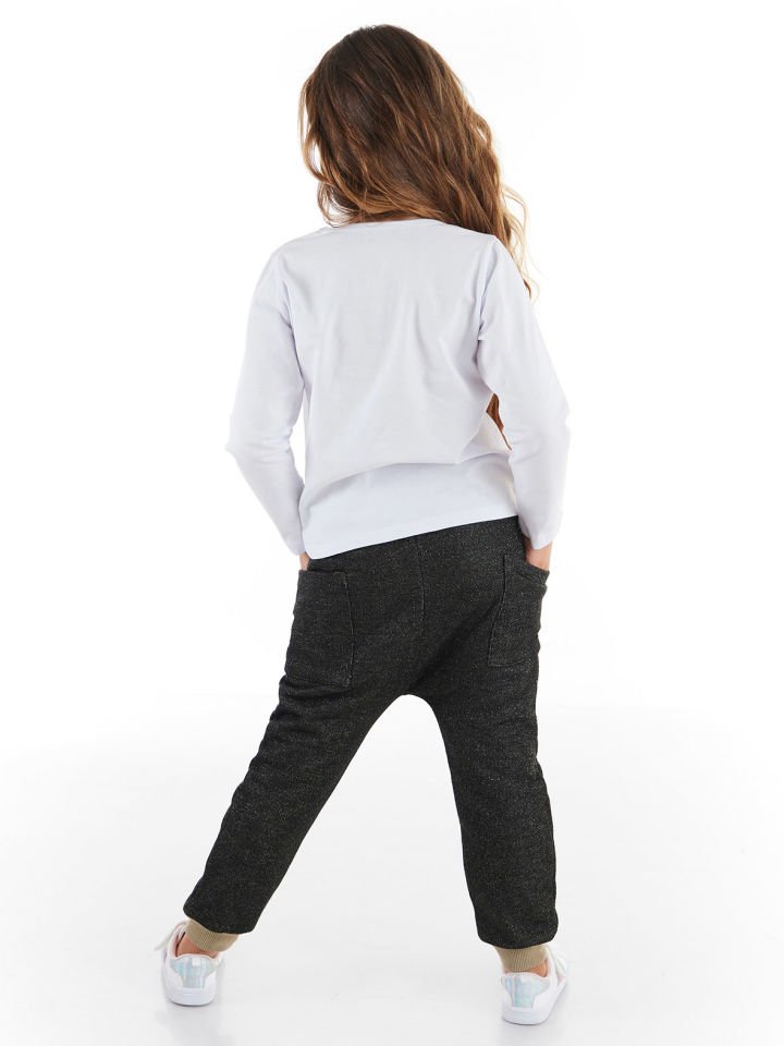 Japon Parçalı Kız Çocuk T-shirt Pantolon Takım 5 Y - Beyaz Gri