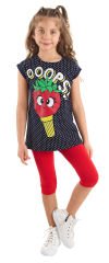 Çilekli Dondurma Kız Çocuk T-shirt Tayt Takım 4 Y - Kırmızı, Siyah