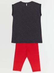 Çilekli Dondurma Kız Çocuk T-shirt Tayt Takım 4 Y - Kırmızı, Siyah