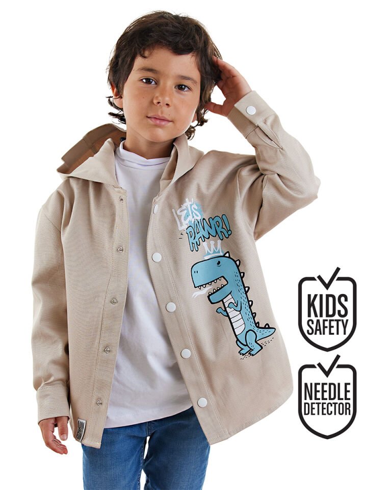 Dino Oversize Gabardin Erkek Çocuk Gömlek Ceket 8 Y - Bej