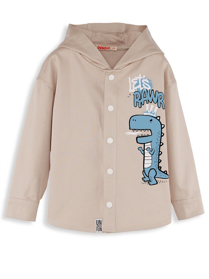 Dino Oversize Gabardin Erkek Çocuk Gömlek Ceket 8 Y - Bej