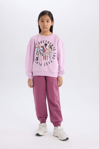 Kız Çocuk Barbie Relax Fit Bisiklet Yaka Sweatshirt