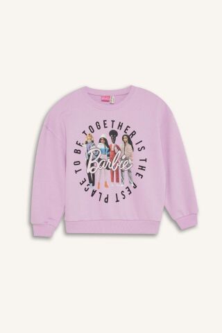 Kız Çocuk Barbie Relax Fit Bisiklet Yaka Sweatshirt