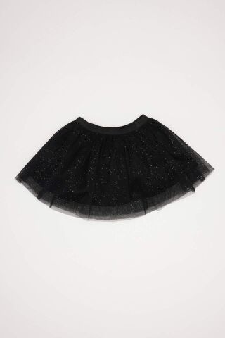 Kız Bebek 2'li Takım Bisiklet Yaka Parlak Baskılı Sweatshirt Tütü Etek