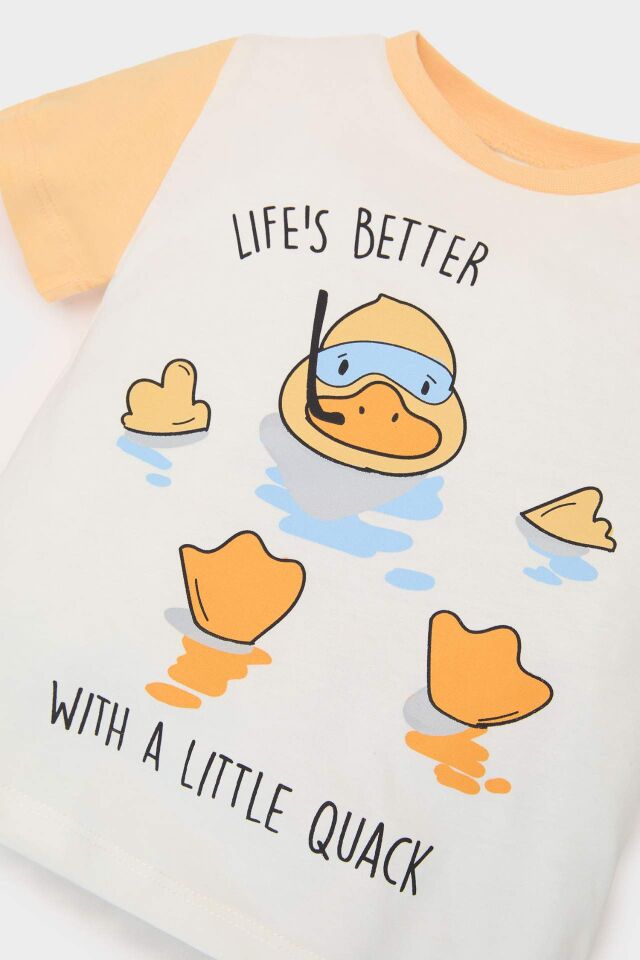 Erkek Bebek Pijama Takımı Baskılı Kısa Kollu Penye Üst Beli Lastikli Şort